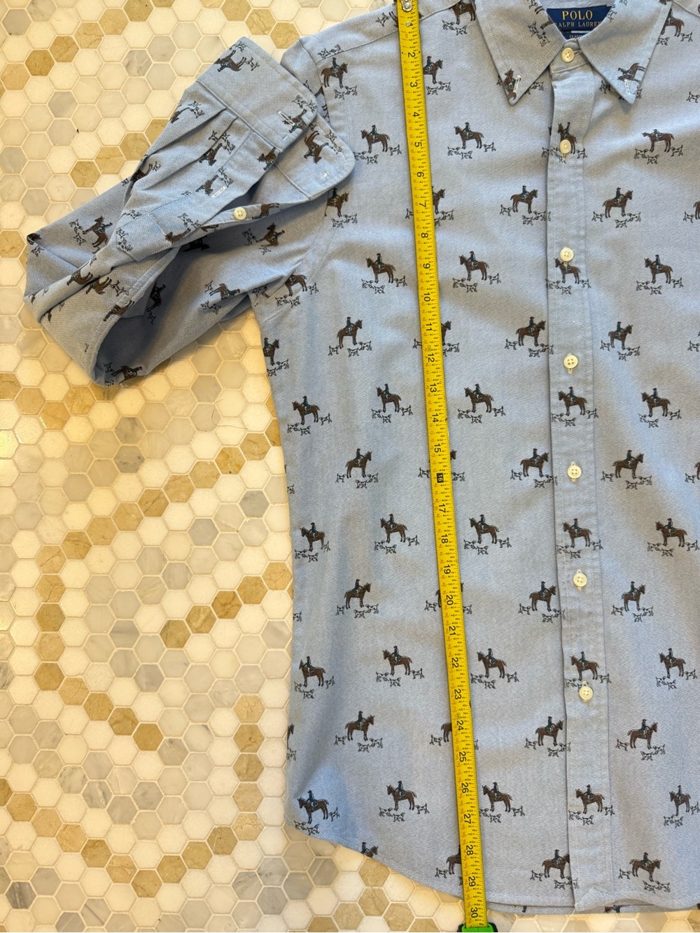 Ralph Lauren Light Blue Horse-Print Button-Down Shirt Size Medium - Picture 11 of 12